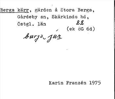 Bild på arkivkortet för arkivposten Berga kärr