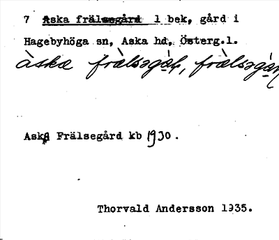 Bild på arkivkortet för arkivposten Aska frälsegård