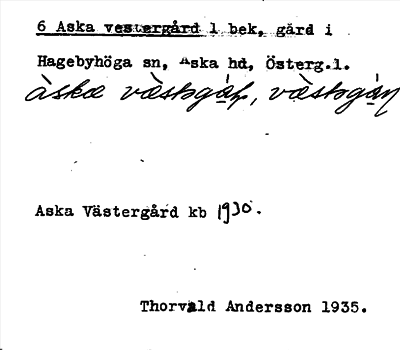 Bild på arkivkortet för arkivposten Aska vestergård