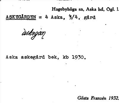 Bild på arkivkortet för arkivposten Askegården