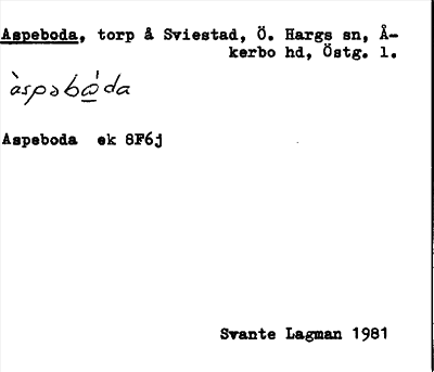 Bild på arkivkortet för arkivposten Aspeboda