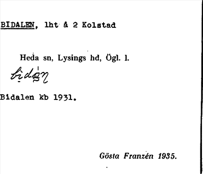 Bild på arkivkortet för arkivposten Bidalen