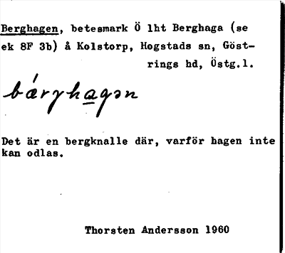 Bild på arkivkortet för arkivposten Berghagen
