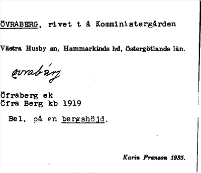 Bild på arkivkortet för arkivposten Övraberg