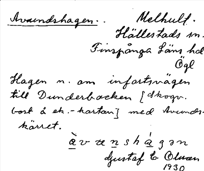 Bild på arkivkortet för arkivposten Avundshagen