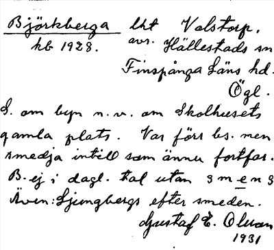 Bild på arkivkortet för arkivposten Björkberga