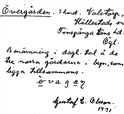 Bild på arkivkortet för arkivposten Övergården