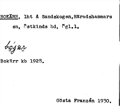 Bild på arkivkortet för arkivposten Bokärr