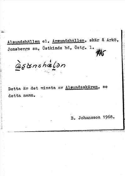 Bild på arkivkortet för arkivposten Alsundshällen el. Arsundshällen