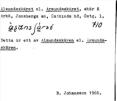 Bild på arkivkortet för arkivposten Alsundsskäret el. Arsundsskäret