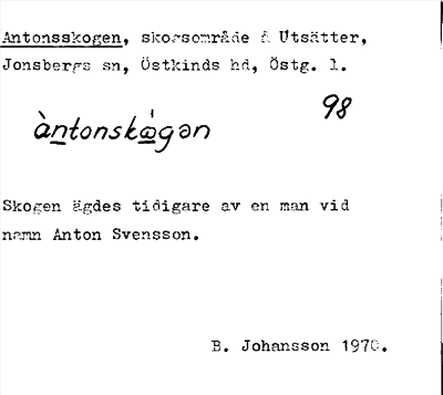 Bild på arkivkortet för arkivposten Antonsskogen