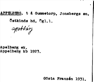 Bild på arkivkortet för arkivposten Appelberg
