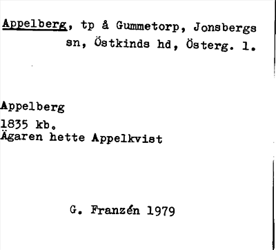 Bild på arkivkortet för arkivposten Appelberg