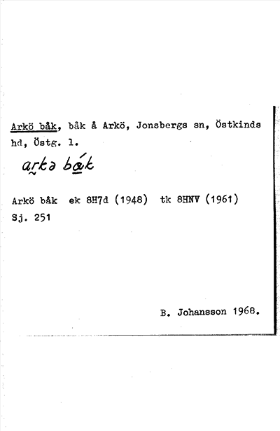 Bild på arkivkortet för arkivposten Arkö båk