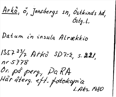 Bild på arkivkortet för arkivposten Arkö