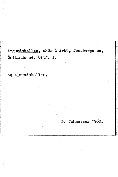 Bild på arkivkortet för arkivposten Arsundshällen, se Alsundshällen