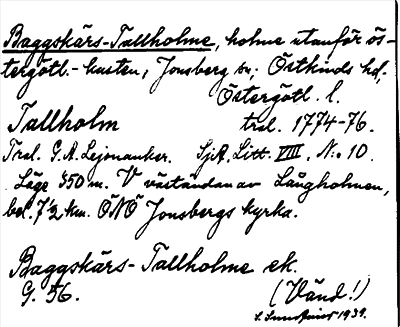 Bild på arkivkortet för arkivposten Baggskärs-Tallholme