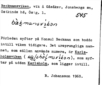 Bild på arkivkortet för arkivposten Beckmansviken