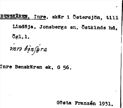 Bild på arkivkortet för arkivposten Benskären, Inre