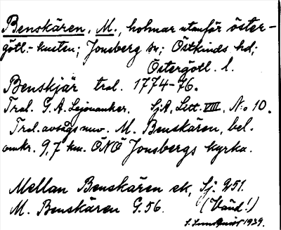Bild på arkivkortet för arkivposten Benskären, M.