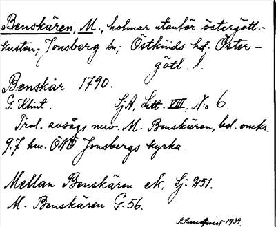 Bild på arkivkortet för arkivposten Benskären, M.
