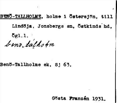 Bild på arkivkortet för arkivposten Benö-Tallholme