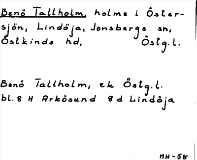 Bild på arkivkortet för arkivposten Benö Tallholm