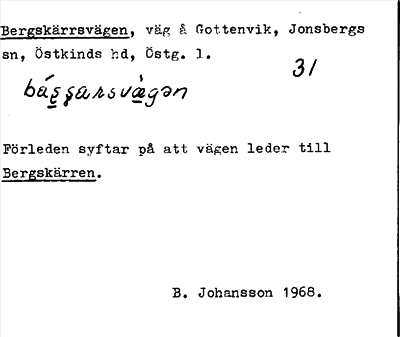Bild på arkivkortet för arkivposten Bergskärrsvägen