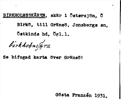 Bild på arkivkortet för arkivposten Birkholmsskären