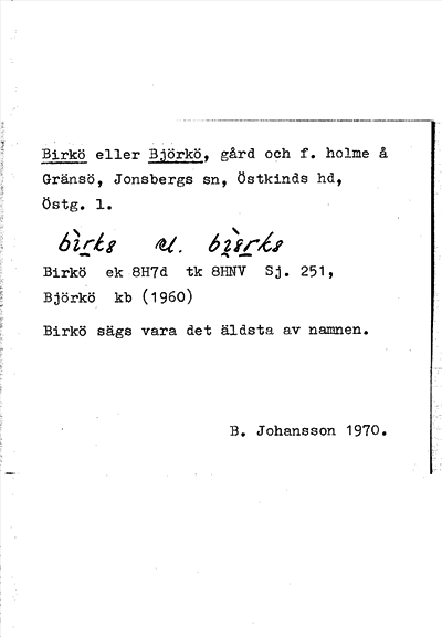 Bild på arkivkortet för arkivposten Birkö eller Björkö