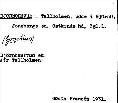 Bild på arkivkortet för arkivposten Björnöhuvud