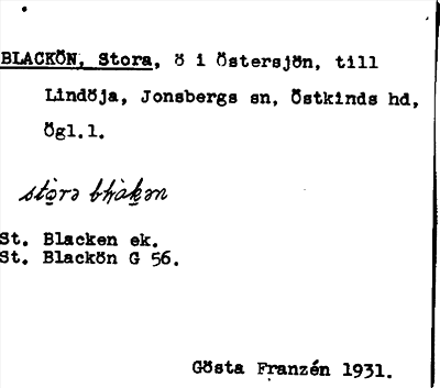 Bild på arkivkortet för arkivposten Blackön, Stora