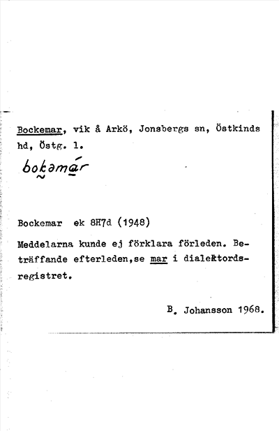 Bild på arkivkortet för arkivposten Bockemar