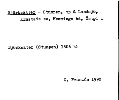 Bild på arkivkortet för arkivposten Björksätter = Stumpen