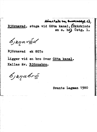 Bild på arkivkortet för arkivposten Björnavad