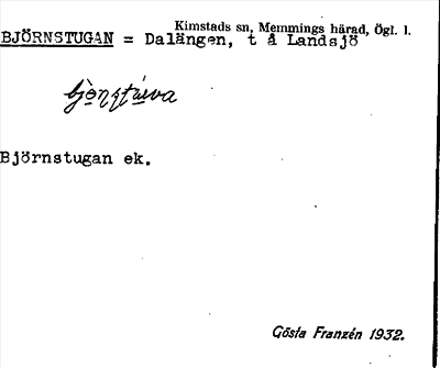 Bild på arkivkortet för arkivposten Björnstugan = Dalängen