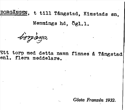 Bild på arkivkortet för arkivposten Borgängen
