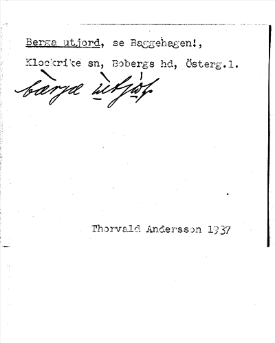 Bild på arkivkortet för arkivposten Berga utjord, se Baggehagen