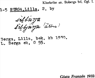 Bild på arkivkortet för arkivposten Berga, Lilla