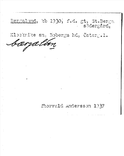 Bild på arkivkortet för arkivposten Bergalund