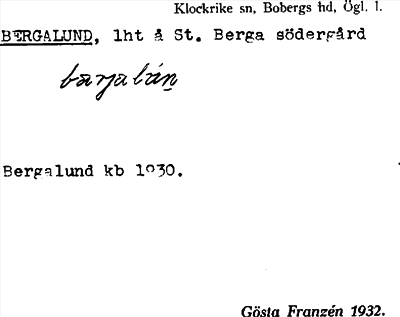 Bild på arkivkortet för arkivposten Bergalund