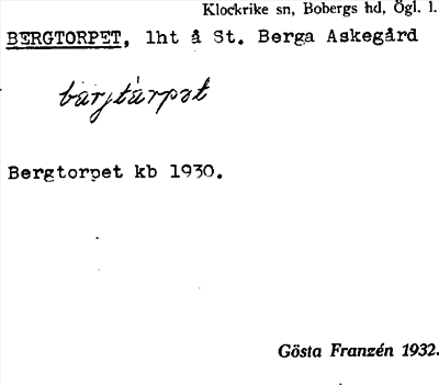 Bild på arkivkortet för arkivposten Bergtorpet