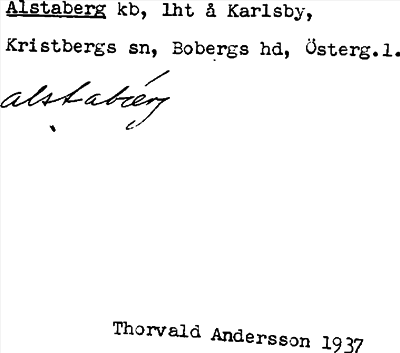 Bild på arkivkortet för arkivposten Alstaberg