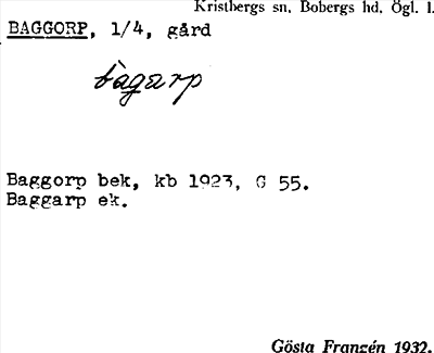 Bild på arkivkortet för arkivposten Baggorp