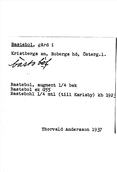 Bild på arkivkortet för arkivposten Bastebol