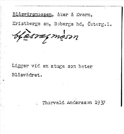 Bild på arkivkortet för arkivposten Blåsvärsmossen