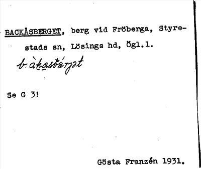 Bild på arkivkortet för arkivposten Backåsberget