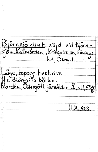 Bild på arkivkortet för arkivposten Björnsjöklint