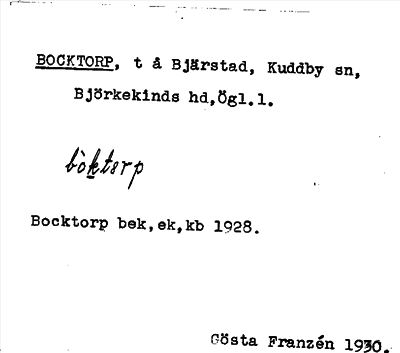 Bild på arkivkortet för arkivposten Bocktorp