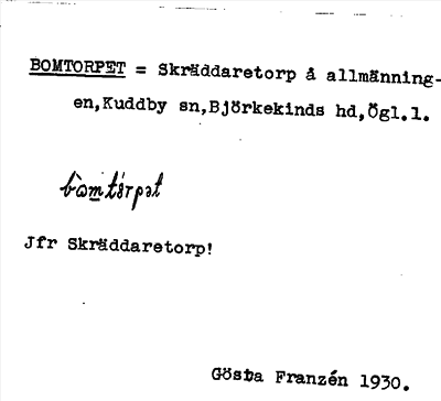 Bild på arkivkortet för arkivposten Bomtorpet